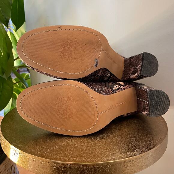 Vince Camuto 8 Leather Snakeskin Boots | Chunky Heel, Purple/Black/Pink $160 - Picture 6 of 10